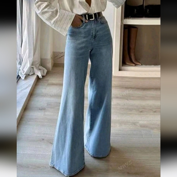 Denim - Women's New Wide Leg Dragging Length Casual Elastic Denim Jeans